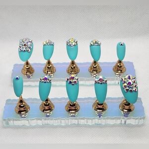 Tiffany Blue Iridescent Rhinestone Press-ons